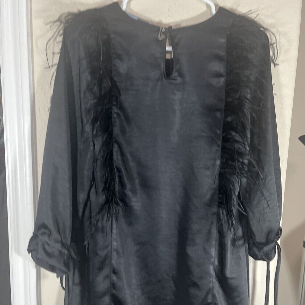 NEW‎ Anthropologie Eva Franco Black Cocktail Dress Sz XS feather fringe Faulkner - Picture 9 of 10